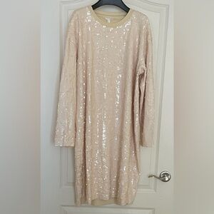 COS Cream Long-Sleeve Oversized Sequined Dress L 12/14/16